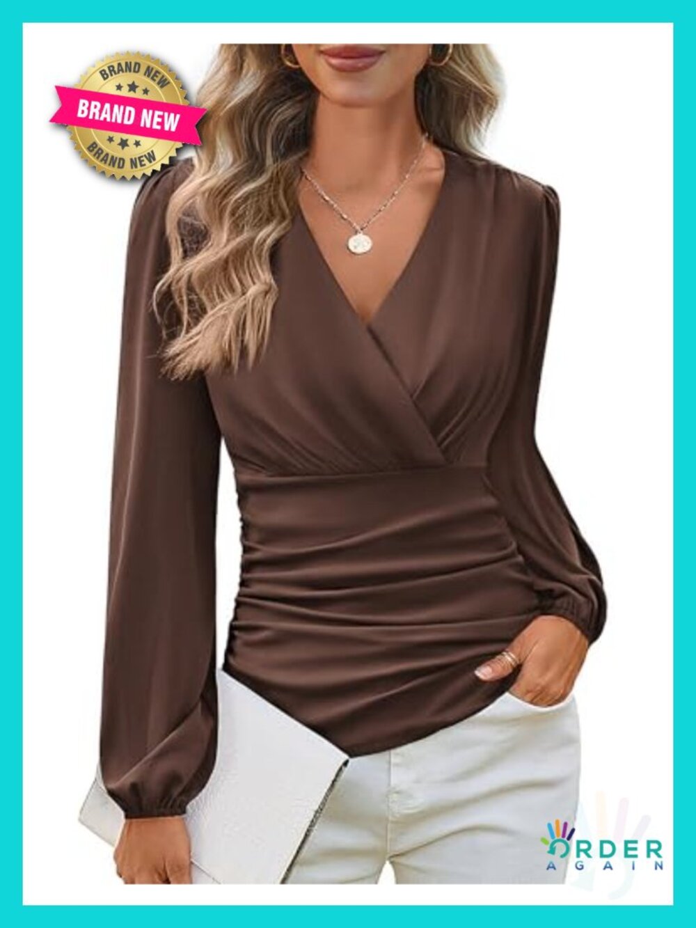 Womens Long Sleeve Wrap V-Neck Dressy Casual Ruched Blouse Top
